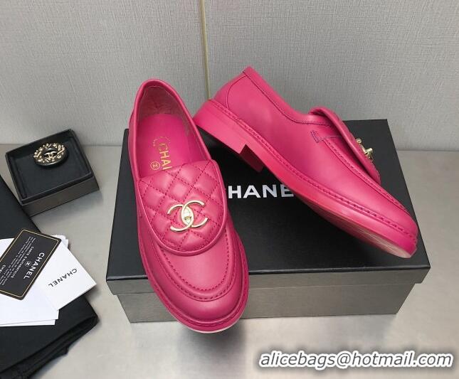 Well Crafted Chanel Lambskin Loafers with CC Foldover Dark Pink 103119