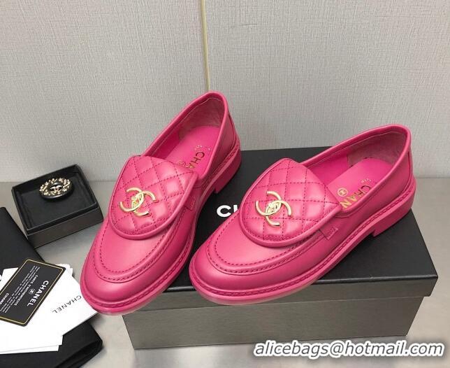 Well Crafted Chanel Lambskin Loafers with CC Foldover Dark Pink 103119