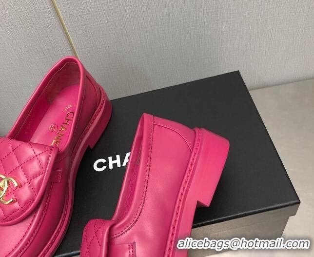 Well Crafted Chanel Lambskin Loafers with CC Foldover Dark Pink 103119