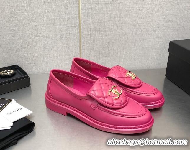 Well Crafted Chanel Lambskin Loafers with CC Foldover Dark Pink 103119