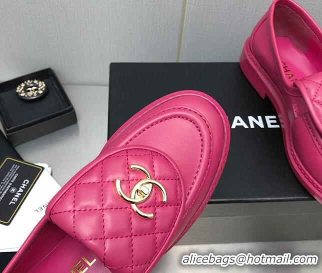 Well Crafted Chanel Lambskin Loafers with CC Foldover Dark Pink 103119