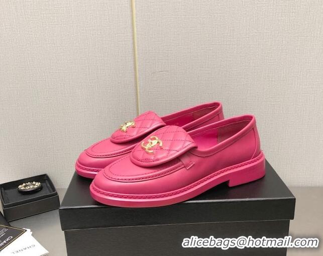 Well Crafted Chanel Lambskin Loafers with CC Foldover Dark Pink 103119