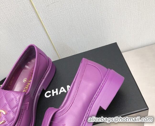 Grade Quality Chanel Lambskin Loafers with CC Foldover Purple 103120