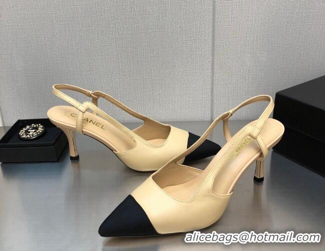 Stylish Chanel Lambskin Medium Heel Slingback Pumps 6.5cm Beige 103121