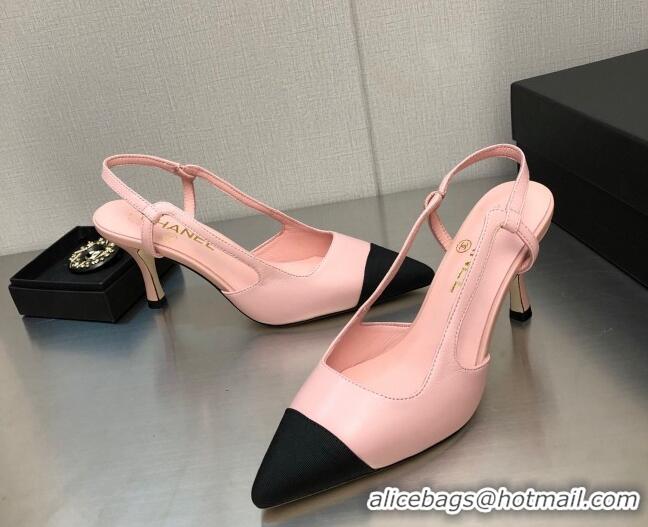 Sumptuous Chanel Lambskin Medium Heel Slingback Pumps 6.5cm Pink 103123