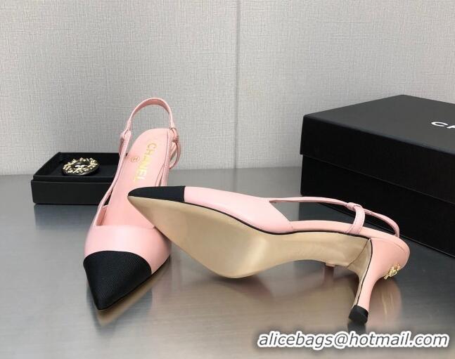 Sumptuous Chanel Lambskin Medium Heel Slingback Pumps 6.5cm Pink 103123