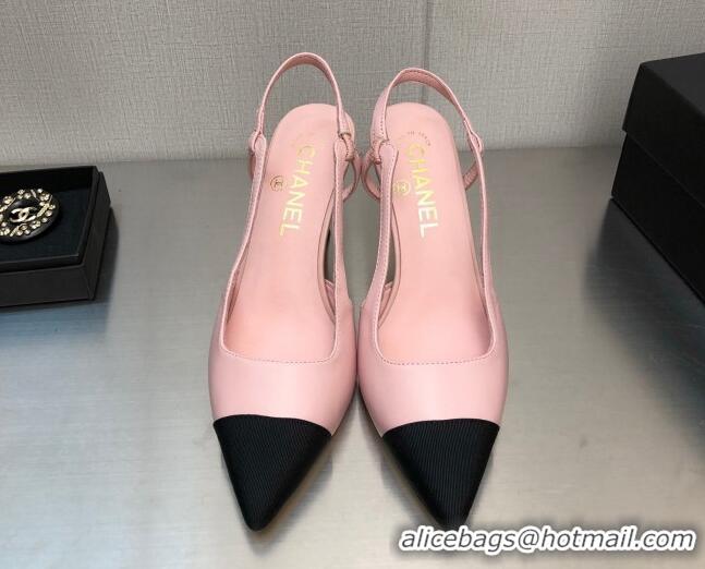 Sumptuous Chanel Lambskin Medium Heel Slingback Pumps 6.5cm Pink 103123