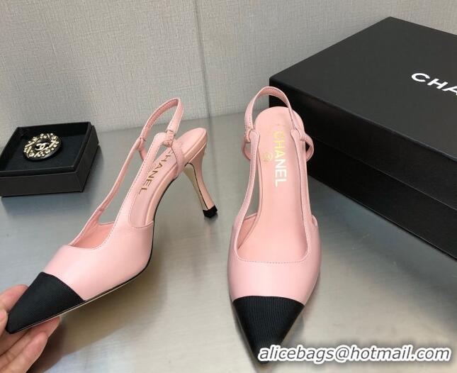 Sumptuous Chanel Lambskin Medium Heel Slingback Pumps 6.5cm Pink 103123