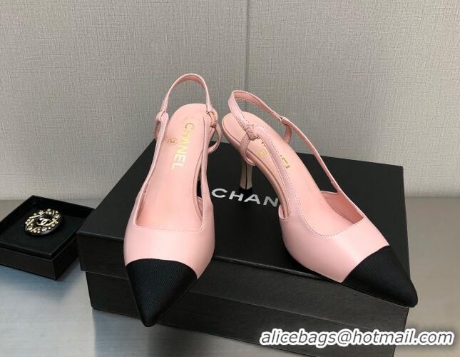 Sumptuous Chanel Lambskin Medium Heel Slingback Pumps 6.5cm Pink 103123