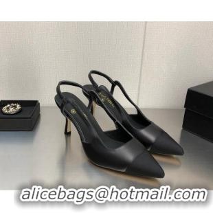 Classic Chanel Lambskin Medium Heel Slingback Pumps 6.5cm Black 1103124