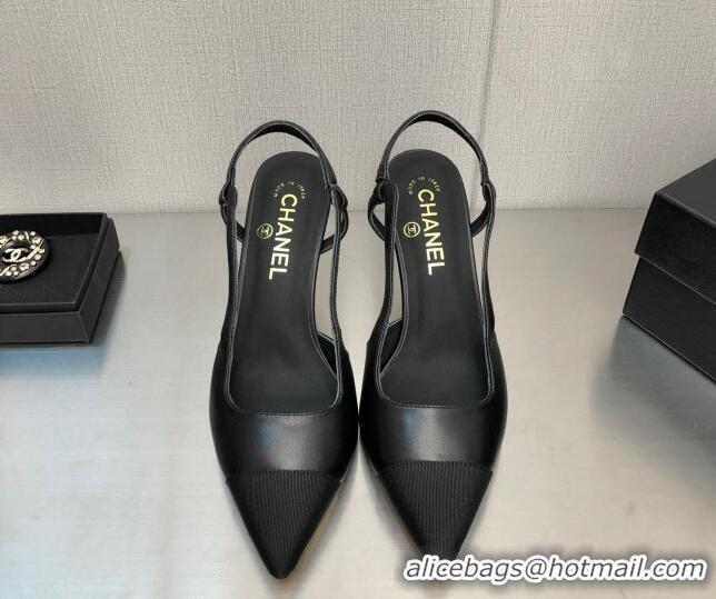 Classic Chanel Lambskin Medium Heel Slingback Pumps 6.5cm Black 1103124