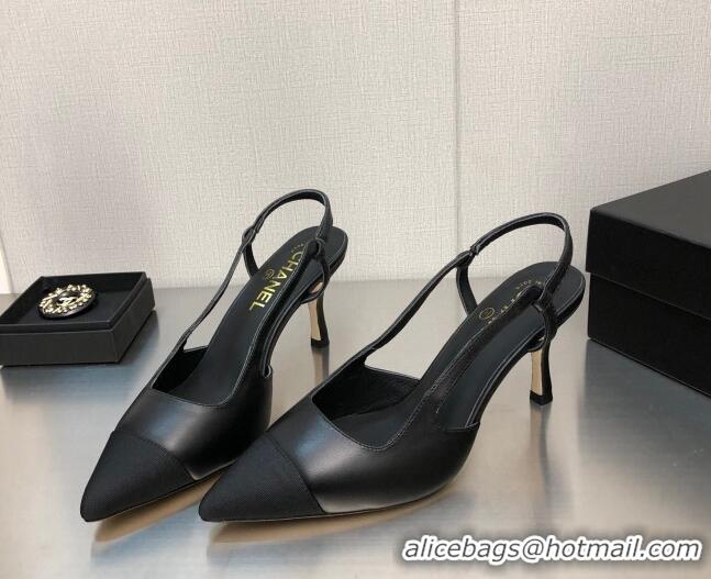 Classic Chanel Lambskin Medium Heel Slingback Pumps 6.5cm Black 1103124