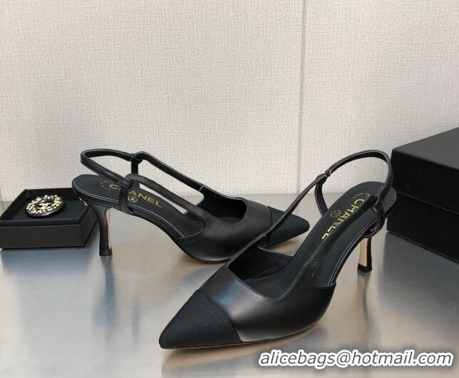 Classic Chanel Lambskin Medium Heel Slingback Pumps 6.5cm Black 1103124