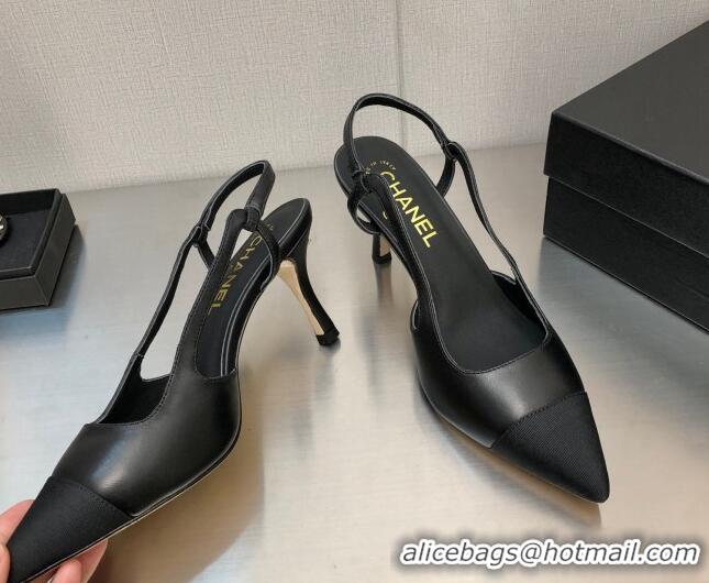 Classic Chanel Lambskin Medium Heel Slingback Pumps 6.5cm Black 1103124