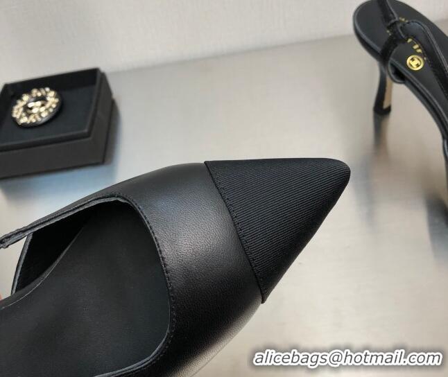 Classic Chanel Lambskin Medium Heel Slingback Pumps 6.5cm Black 1103124