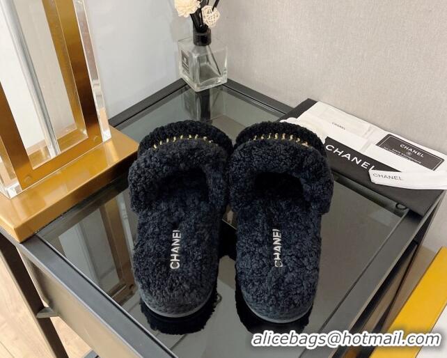 Lower Price Chanel Shearling Flat Slide Sandals Black 103126