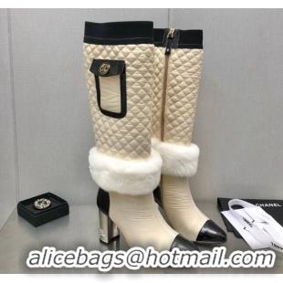 Hot Style Chanel Nylon High Heel Boots 8cm Yellow 110401