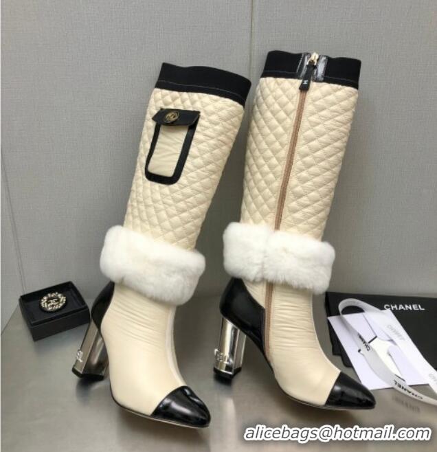 Hot Style Chanel Nylon High Heel Boots 8cm Yellow 110401