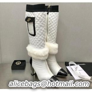 Purchase Chanel Nylon High Heel Boots 8cm White 110402