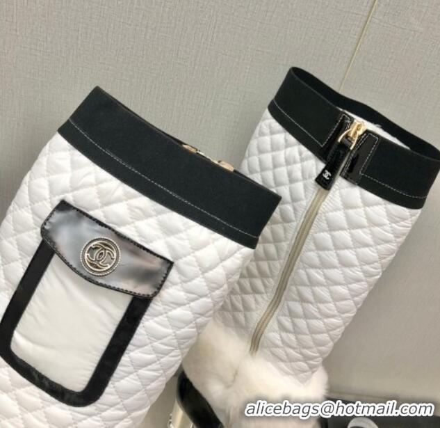 Purchase Chanel Nylon High Heel Boots 8cm White 110402