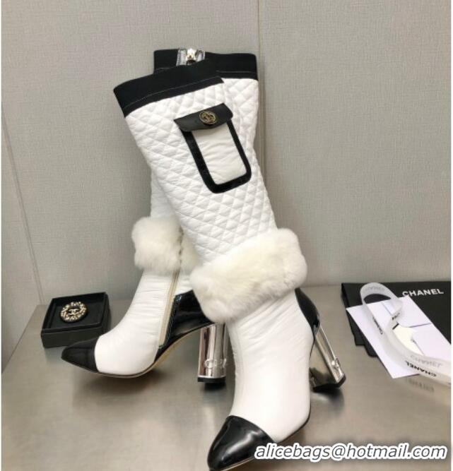 Purchase Chanel Nylon High Heel Boots 8cm White 110402