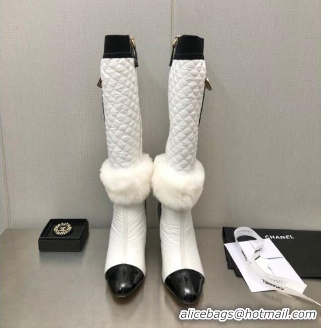 Purchase Chanel Nylon High Heel Boots 8cm White 110402