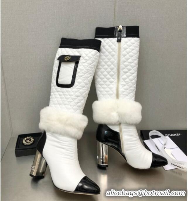 Purchase Chanel Nylon High Heel Boots 8cm White 110402