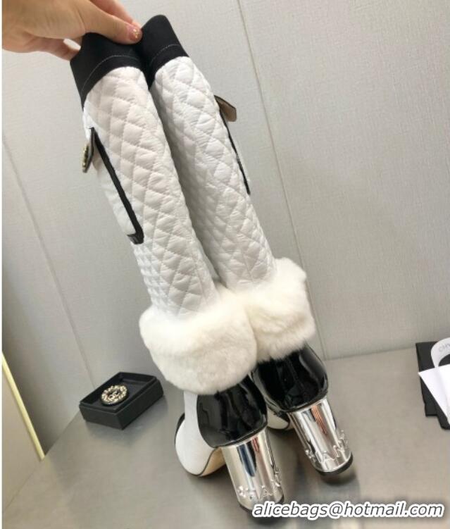 Purchase Chanel Nylon High Heel Boots 8cm White 110402