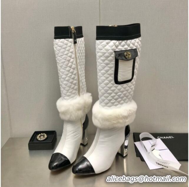 Purchase Chanel Nylon High Heel Boots 8cm White 110402