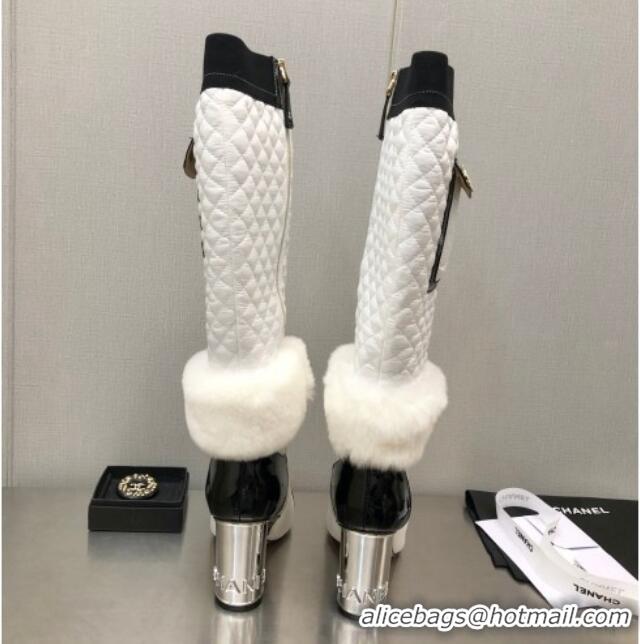 Purchase Chanel Nylon High Heel Boots 8cm White 110402