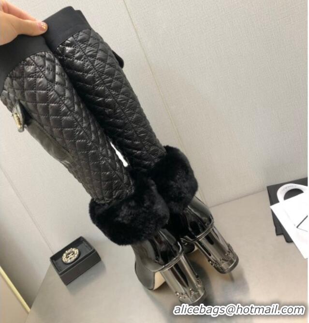 Discount Chanel Nylon High Heel Boots 8cm Black 110403