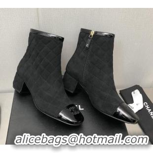 Charming Chanel Quilted Suede Ankle Boots 4.5cm Black 110404