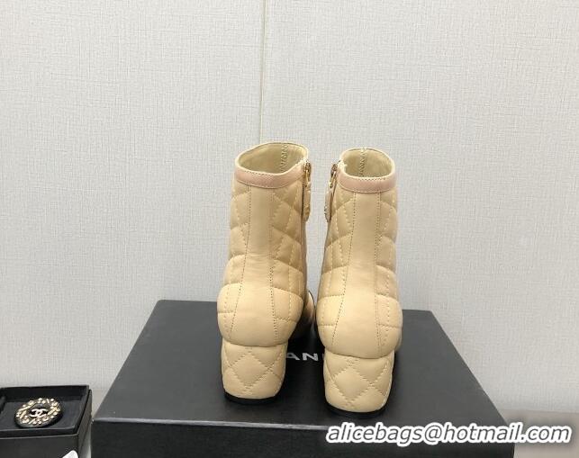 Stylish Chanel Quilted Lambskin Ankle Boots 4.5cm Beige 110405