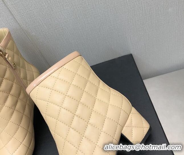 Stylish Chanel Quilted Lambskin Ankle Boots 4.5cm Beige 110405