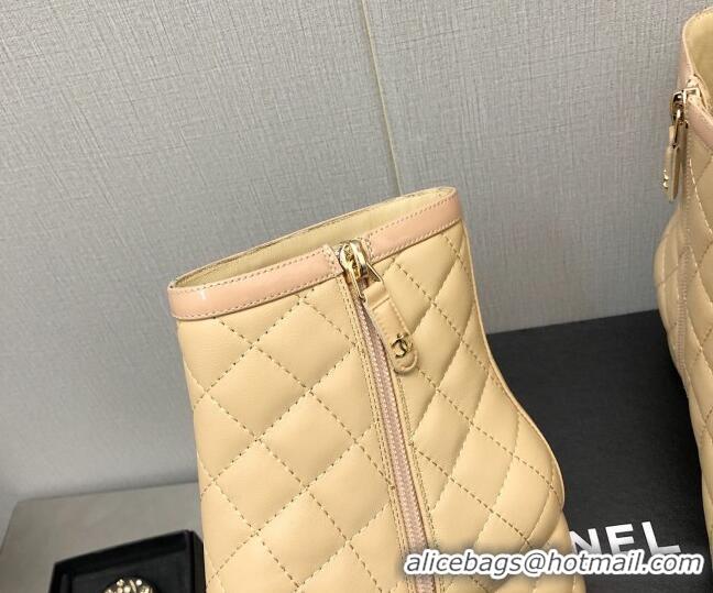 Stylish Chanel Quilted Lambskin Ankle Boots 4.5cm Beige 110405