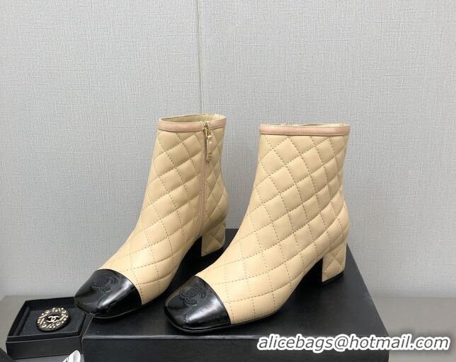 Stylish Chanel Quilted Lambskin Ankle Boots 4.5cm Beige 110405