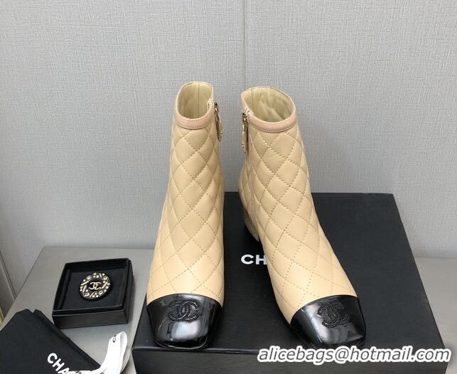 Stylish Chanel Quilted Lambskin Ankle Boots 4.5cm Beige 110405