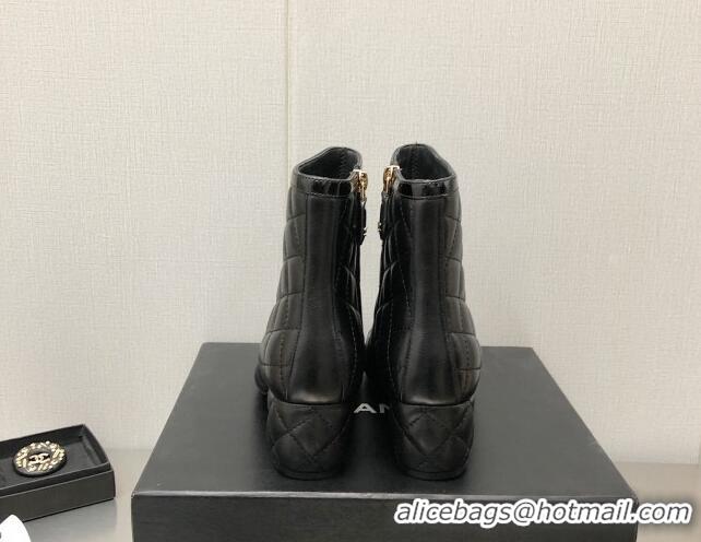 Hot Style Chanel Quilted Lambskin Ankle Boots 4.5cm Black 110406