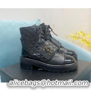 Fashion Chanel Calfskin Lace-ups Ankle Boots G39516 Black