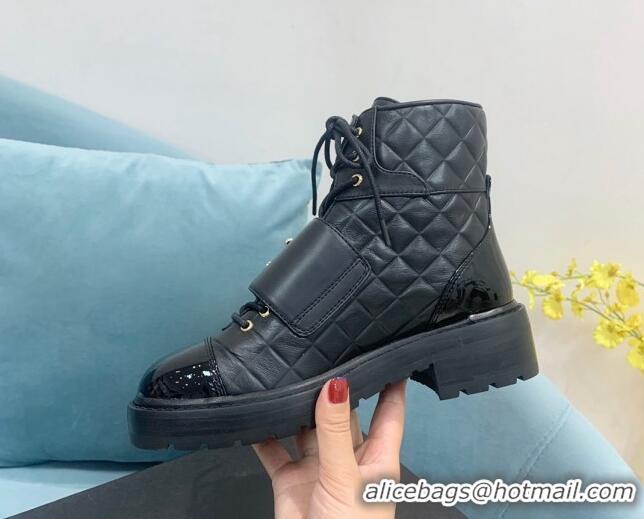 Fashion Chanel Calfskin Lace-ups Ankle Boots G39516 Black