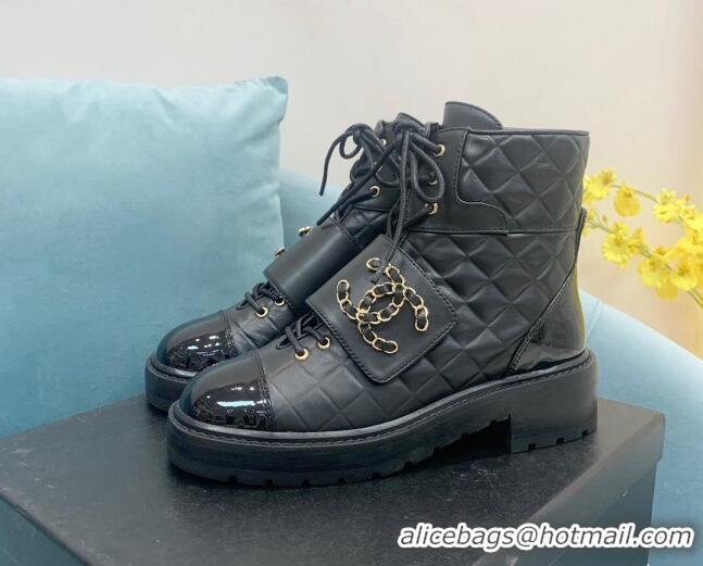 Fashion Chanel Calfskin Lace-ups Ankle Boots G39516 Black