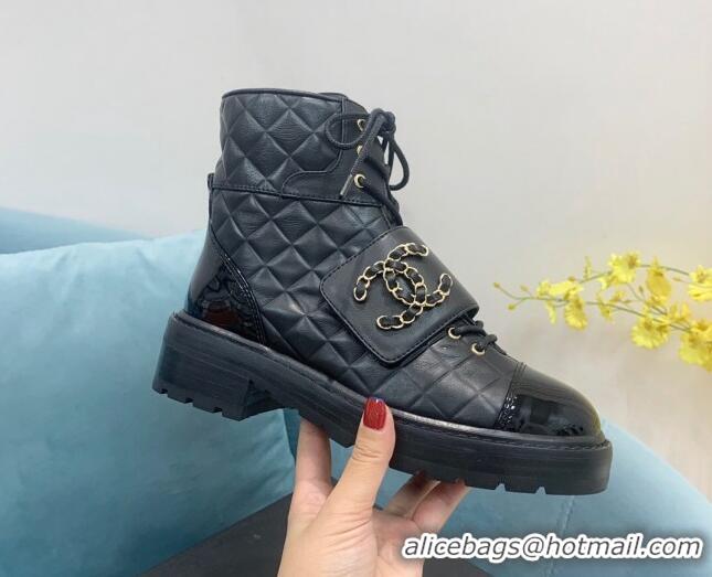 Fashion Chanel Calfskin Lace-ups Ankle Boots G39516 Black