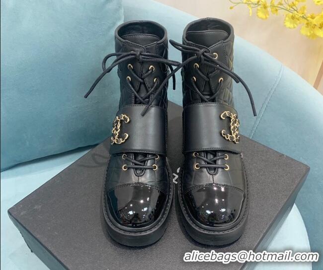 Fashion Chanel Calfskin Lace-ups Ankle Boots G39516 Black