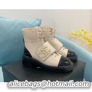 Stylish Chanel Calfskin Lace-ups Ankle Boots G39516 Nude