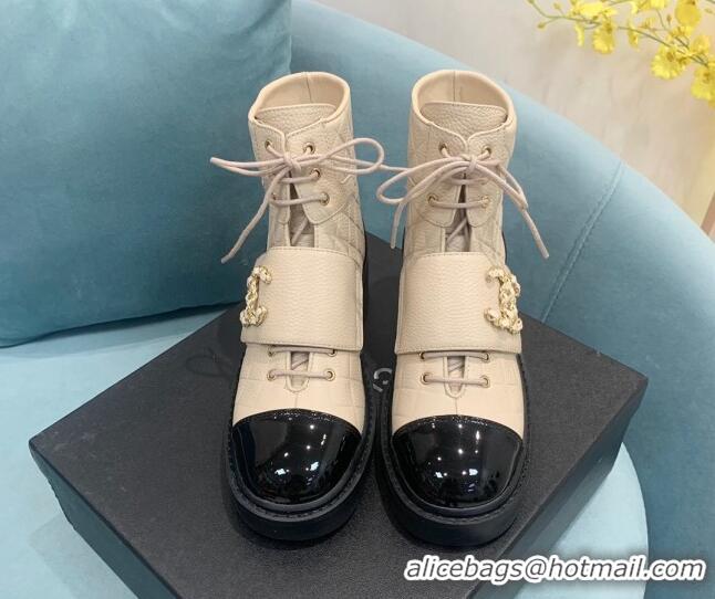 Stylish Chanel Calfskin Lace-ups Ankle Boots G39516 Nude