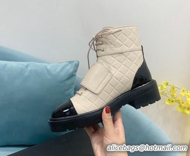 Stylish Chanel Calfskin Lace-ups Ankle Boots G39516 Nude