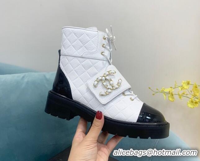 Low Price Chanel Calfskin Lace-ups Ankle Boots G39516 White