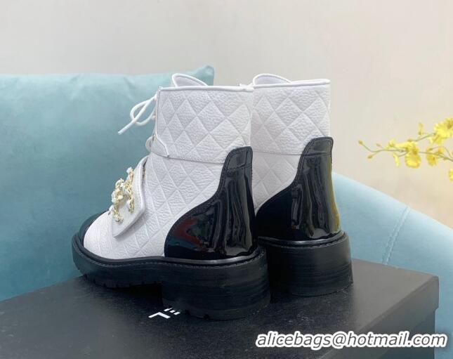 Low Price Chanel Calfskin Lace-ups Ankle Boots G39516 White