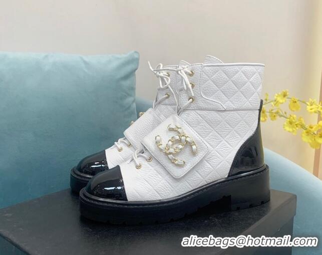 Low Price Chanel Calfskin Lace-ups Ankle Boots G39516 White