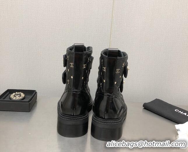 Low Price Chanel CC 5 Leather Ankle Boots Black 112812